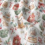 Set de Cortina de Baño con Estampado de Esferas y Moños Navideña con Ganchos