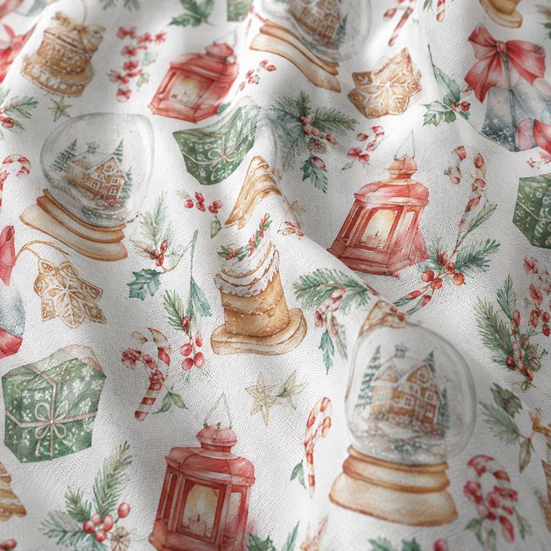 Set de Cortina de Baño con Estampado de Esferas y Moños Navideña con Ganchos