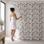 Set de Cortina de Baño con Diseños de Carritos Navideños con Liner y 12 Ganchos
