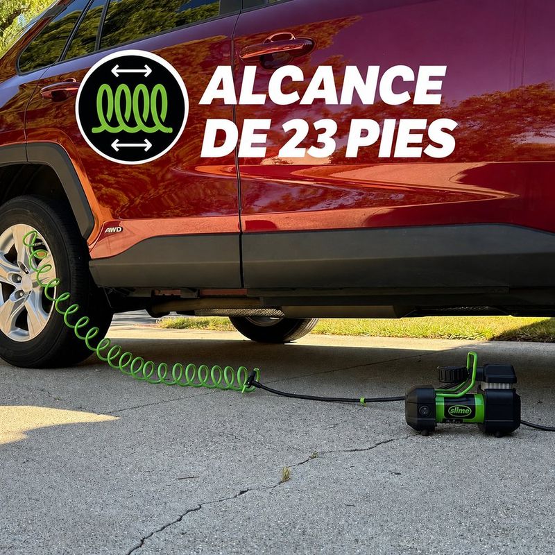 Inflador de Llantas 120V con Medidor de Presión y Kit de Accesorios