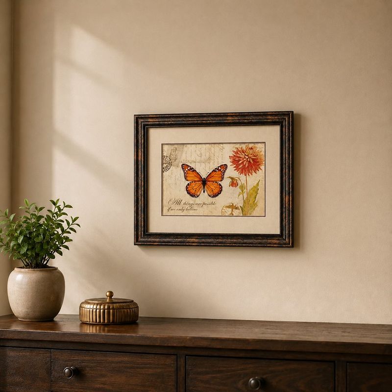 Cuadro Decorativo de 38 x 50 Cm Diseño Mariposa y Flores Multicolor