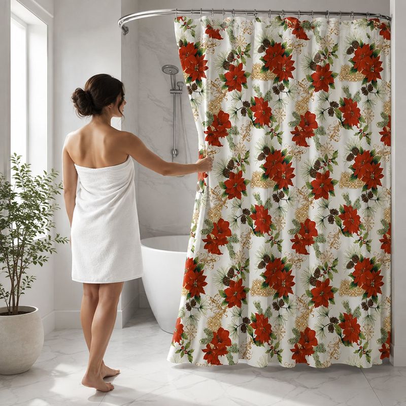 Set de Cortina de Baño de Pascuas Navideñas con 12 Ganchos