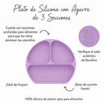 Plato de 3 Secciones para Bebé de Silicona con Tapa y Base con Succión Color Morado Lavanda