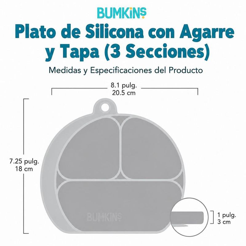 Plato de 3 Secciones para Bebé de Silicona con Tapa y Base con Succión Color Morado Lavanda