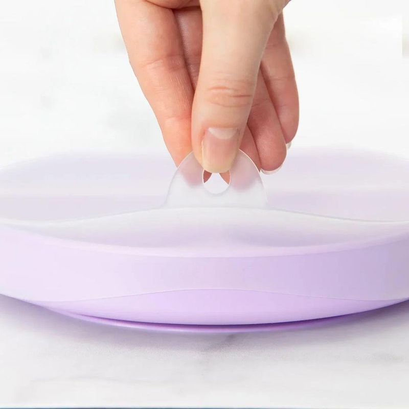 Plato de 3 Secciones para Bebé de Silicona con Tapa y Base con Succión Color Morado Lavanda