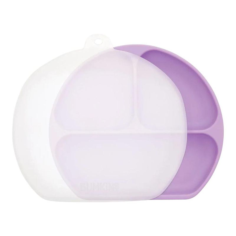 Plato de 3 Secciones para Bebé de Silicona con Tapa y Base con Succión Color Morado Lavanda