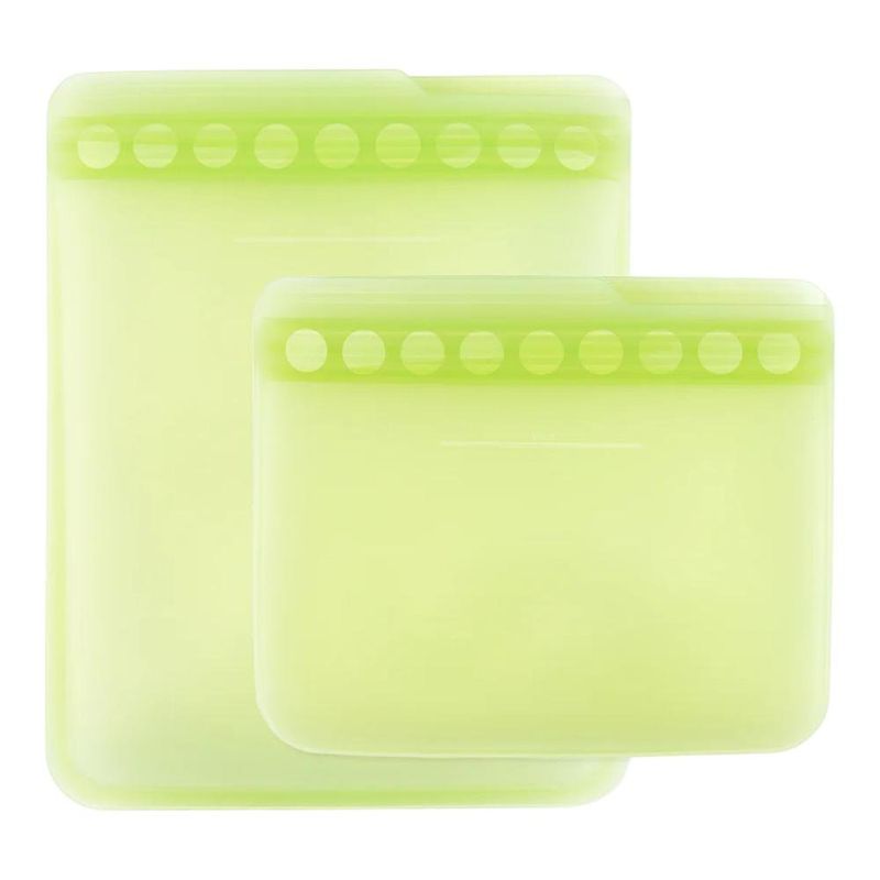 Bolsas Reutilizables Planas de Silicona con Cierre Hermético Color Verde, 2 Unidades
