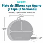 Plato de 3 Secciones para Bebé de Silicona con Tapa y Base con Succión Color Gris
