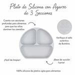 Plato de 3 Secciones para Bebé de Silicona con Tapa y Base con Succión Color Gris