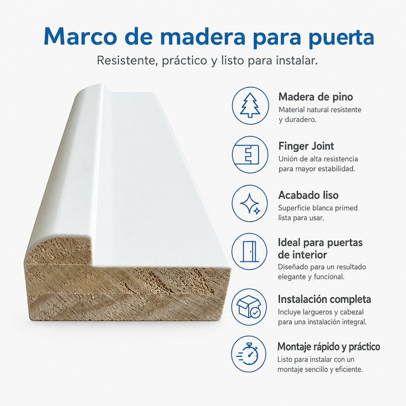 Marco de Pino Finger Joint Blanco Primed para Puerta 30 x 60 mm