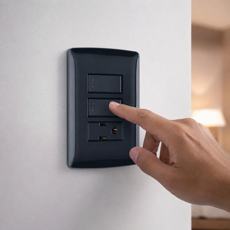 Interruptor Doble + Tomacorriente Italiano Negro 15 A
