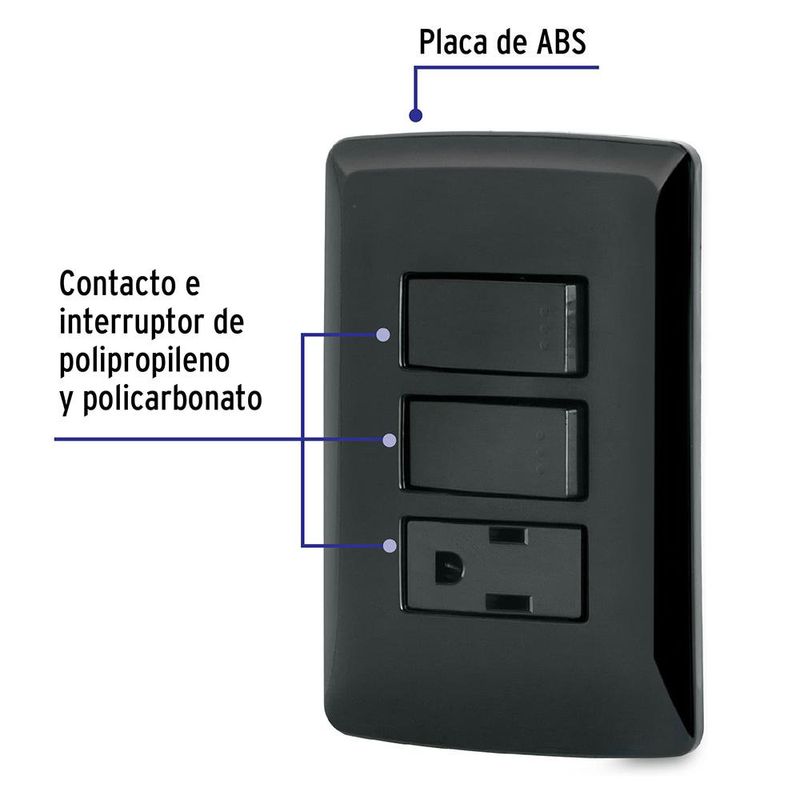Interruptor Doble + Tomacorriente Italiano Negro 15 A