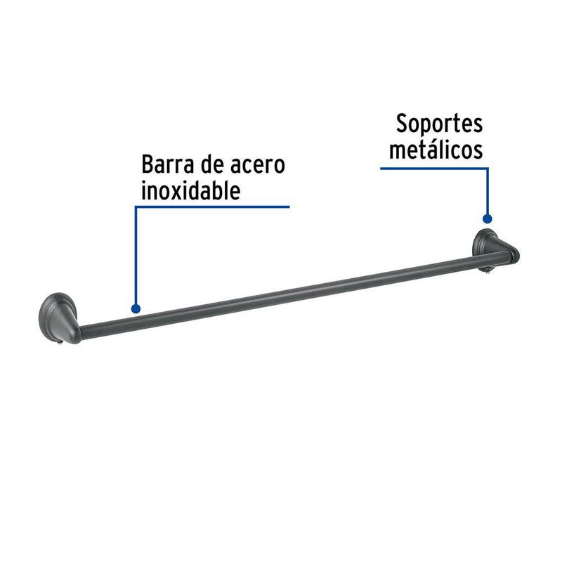 Toallero de Barra 60 cm Aqua Acero Inoxidable Color Negro