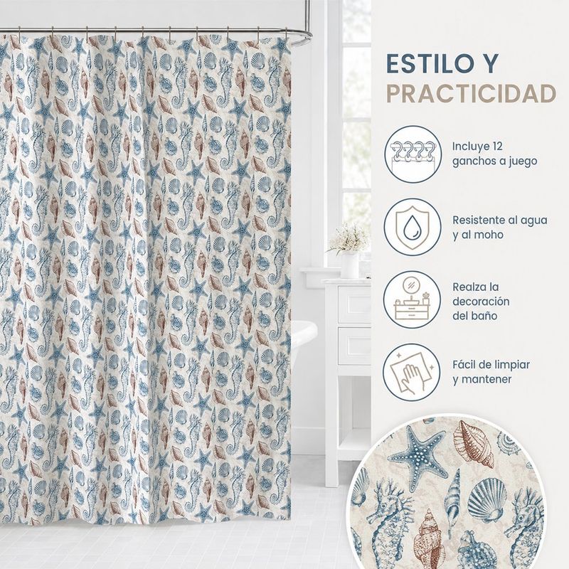 Cortina de Baño 183 x 178 Cm Coastal Color Azul y Blanco
