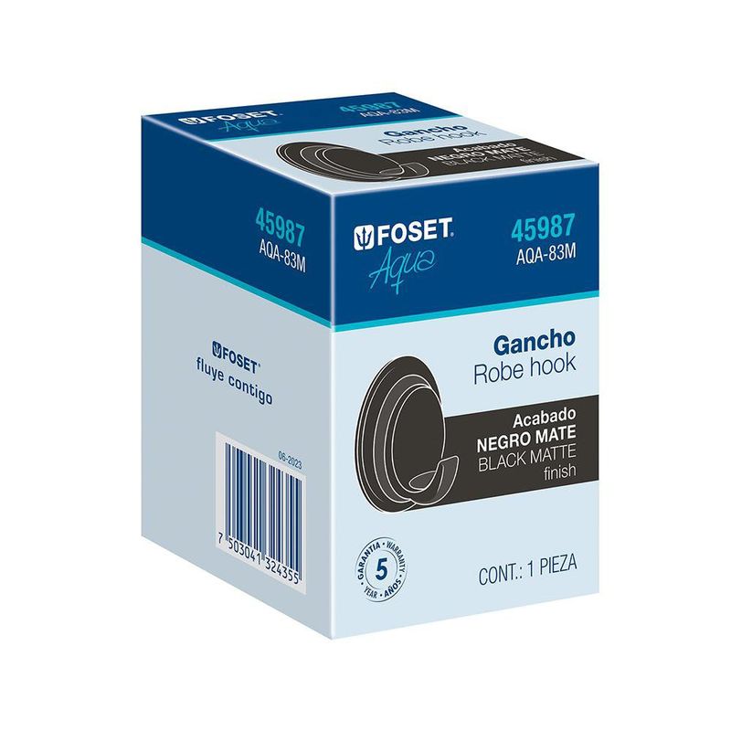 Gancho para Toalla Sencillo Aqua Negro
