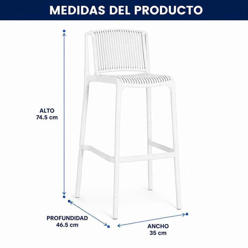 Silla Alta Borema de Polipropileno 35 x 46.5 x 74.5 Cm para Interior y Exterior - Varios Colores