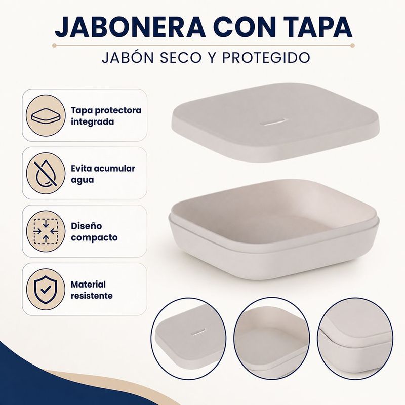 Jabonera con Tapa Diseño Cuadrado para Baño y Lavamanos Color Beige