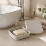 Jabonera con Tapa Diseño Cuadrado para Baño y Lavamanos Color Beige