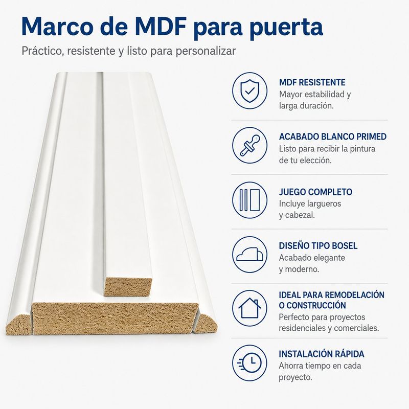 Marco para Puerta de MDF Blanco Primed Bosel 18 x 60 x 218 cm