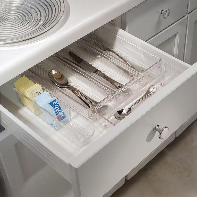 Organizador de Cajón de Plástico Transparente Antideslizante 31 Cm para Cocina y Baño