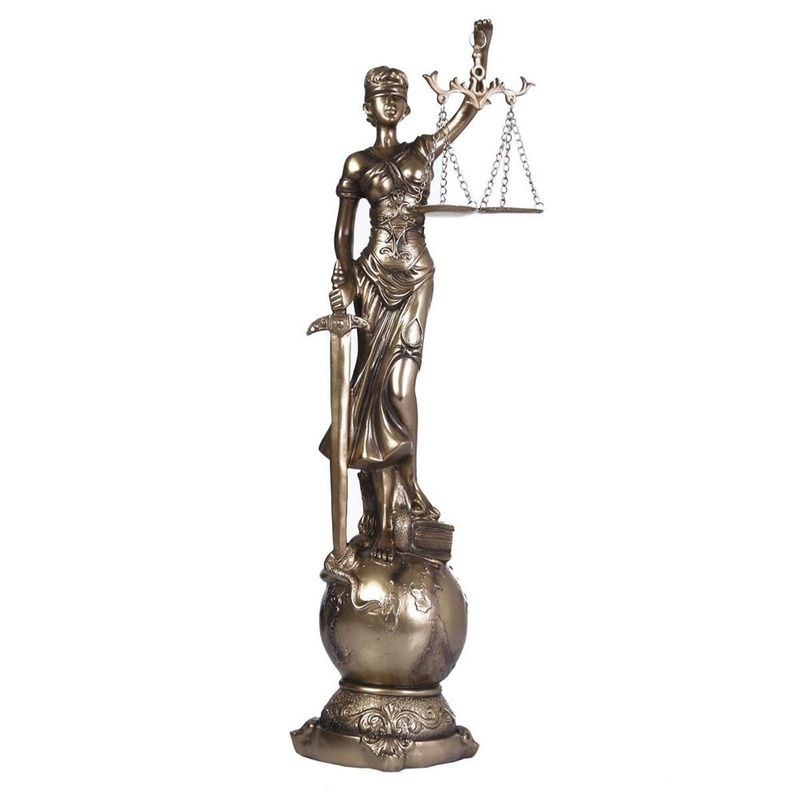 Figura Decorativa Dama de la Justicia con Balanza y Espada 11.8 x 11.2 x 40.5 Cm Color Dorado