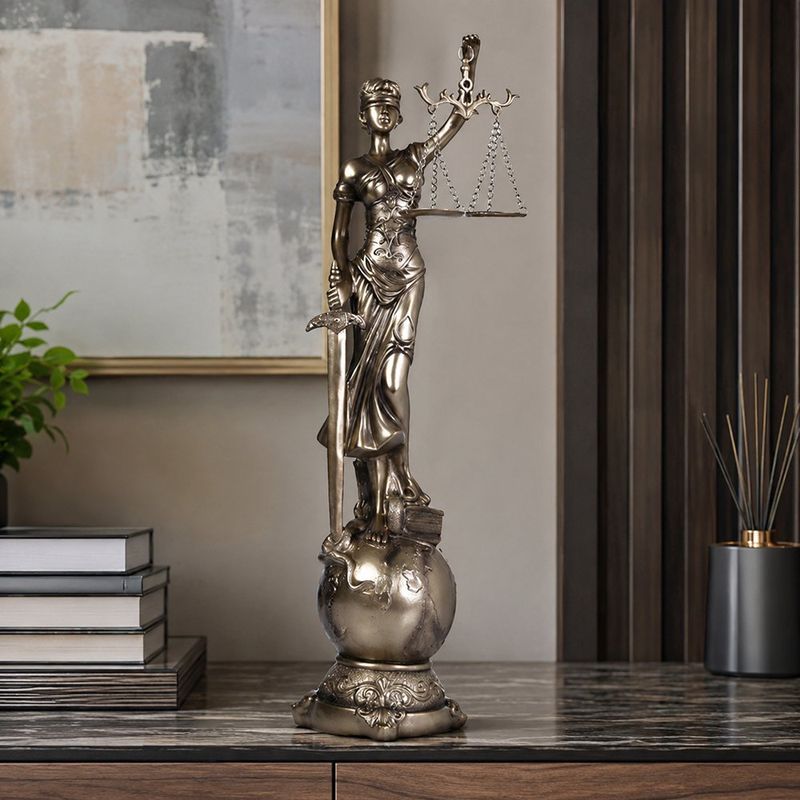 Figura Decorativa Dama de la Justicia con Balanza y Espada 11.8 x 11.2 x 40.5 Cm Color Dorado