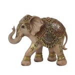 Figura Decorativa Elefante Izquierdo con Ornamentos 26.5 x 11 x 22.5 Cm Color Café y Dorado