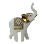 Figura Decorativa Elefante Derecho con Trompa Elevada 25 x 11 x 33.5 Cm Color Blanco y Dorado