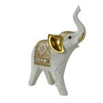 Figura Decorativa Elefante Derecho con Trompa Elevada 20.5 x 8.5 x 28.5 Cm Color Blanco y Dorado