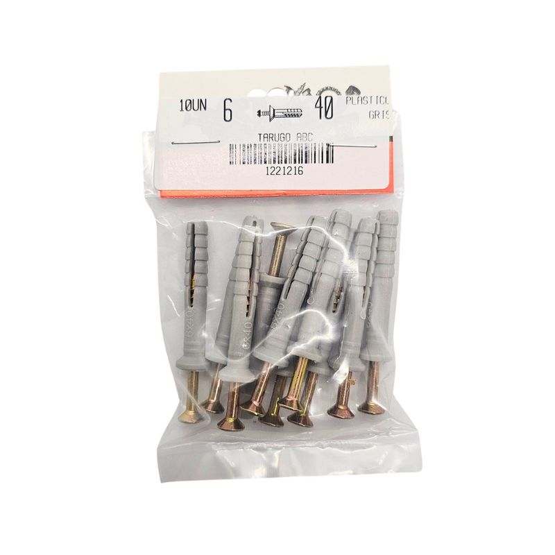 Tarugos Plásticos ABC 6 x 40 mm con Tornillos Grises 10 Unidades