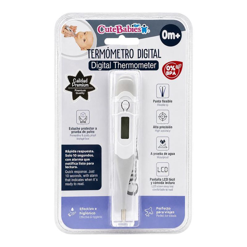 Termómetro Digital 3 en 1 para Bebé con Punta Flexible, Pantalla LCD y Alarma en 10 Segundos