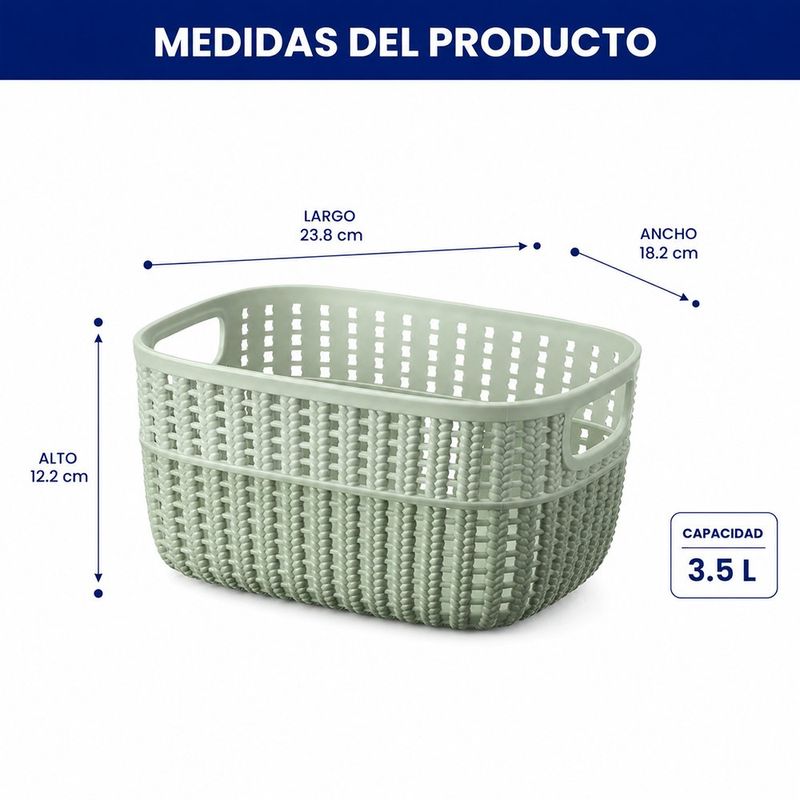 Set de 3 Canastas Organizadoras Knitty de Plástico Tejido Tipo Ratán 3.5 L - Presentación Surtida
