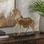 Figura Decorativa Caballo con Ornamentos Dorados y Base 28.5 x 7.5 x 31.5 Cm Color Café