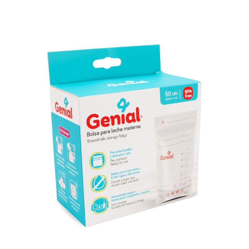 Bolsas para Almacenar Leche Materna Pre-esterilizadas con Doble Cierre 207 mL, 50 Unidades