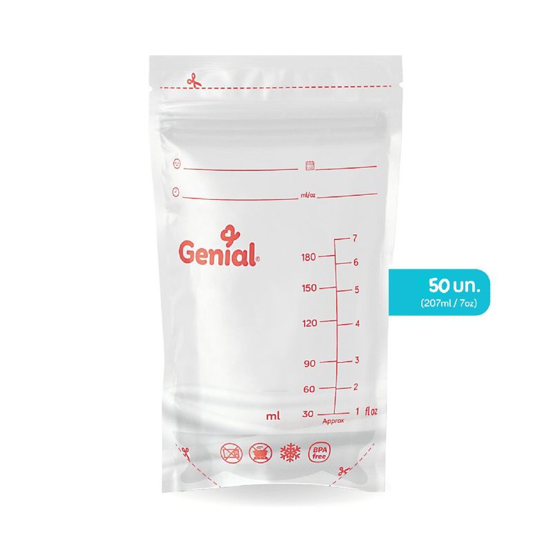 Bolsas para Almacenar Leche Materna Pre-esterilizadas con Doble Cierre 207 mL, 50 Unidades
