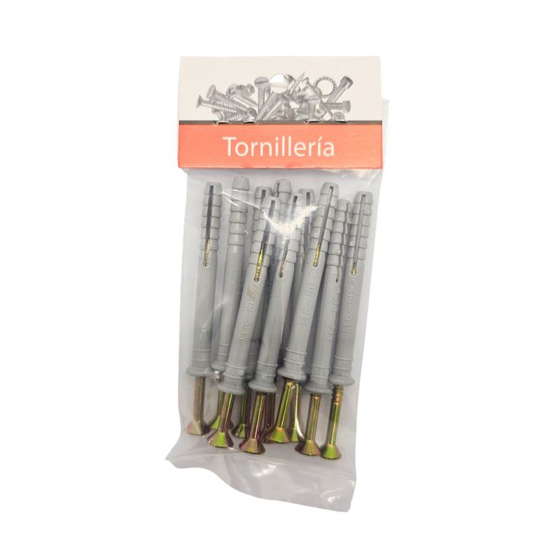 Tarugos Plásticos ABC 6 x 60 mm con Tornillos Grises 10 Unidades