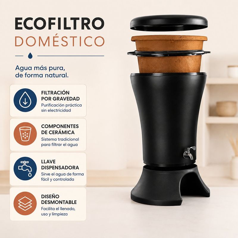 Ecofiltro Mazari de 30 L con Llave Dispensadora de Acero Inoxidable Color Negro