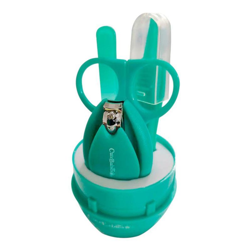 Set de Manicure para Bebé con Tijera, Lima y Cortaúñas con Estuche Color Turquesa