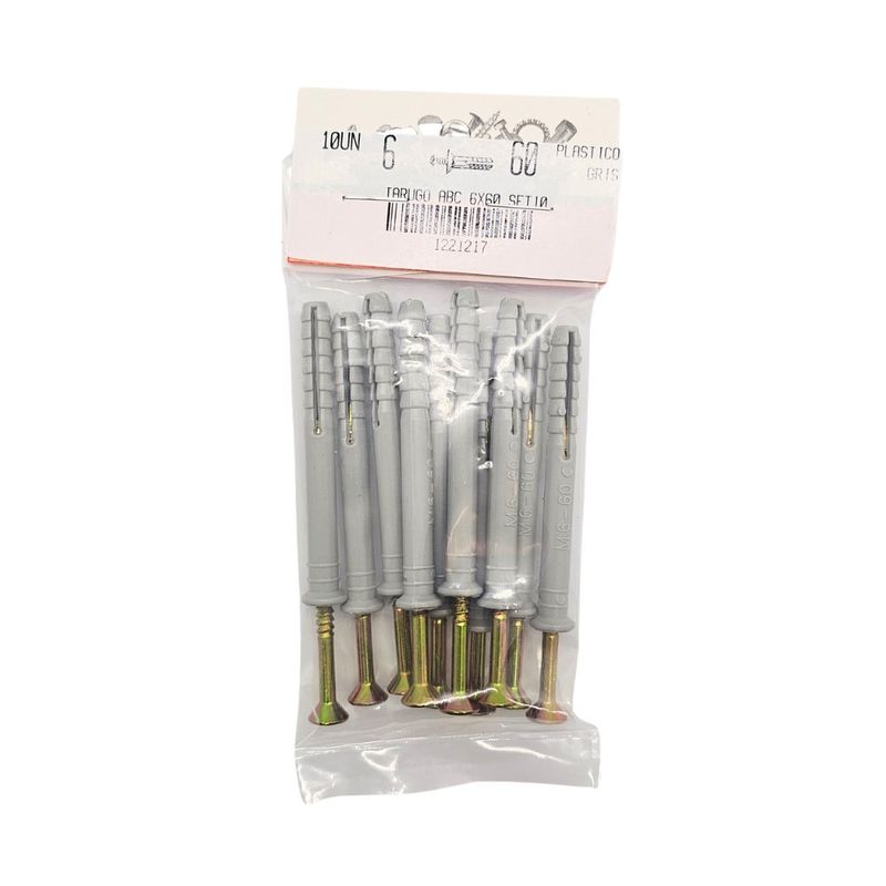 Tarugos Plásticos ABC 6 x 60 mm con Tornillos Grises 10 Unidades