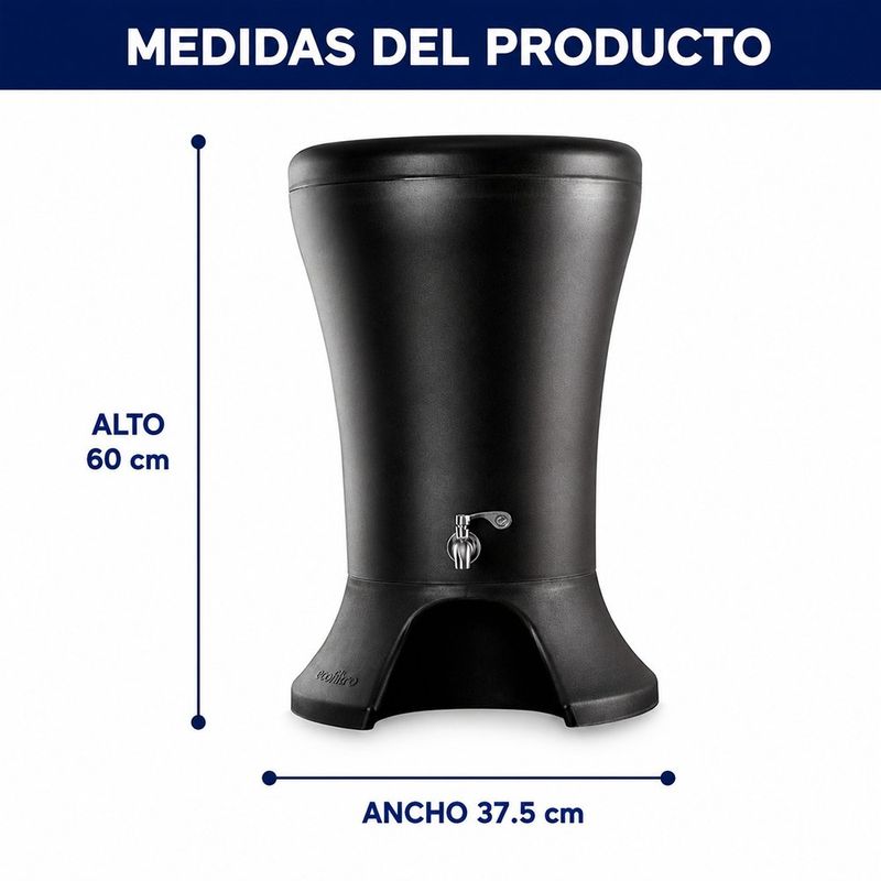 Ecofiltro Mazari de 30 L con Llave Dispensadora de Acero Inoxidable Color Negro