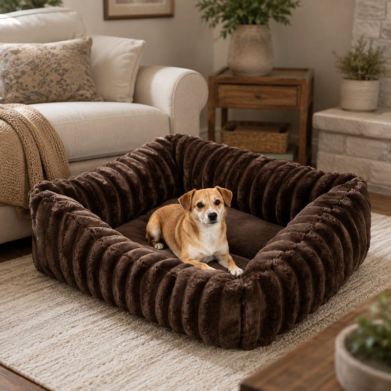 Cama Tipo Nido para Perro de Poliéster 26 x 22 Cm con Bordes Elevados Color Café