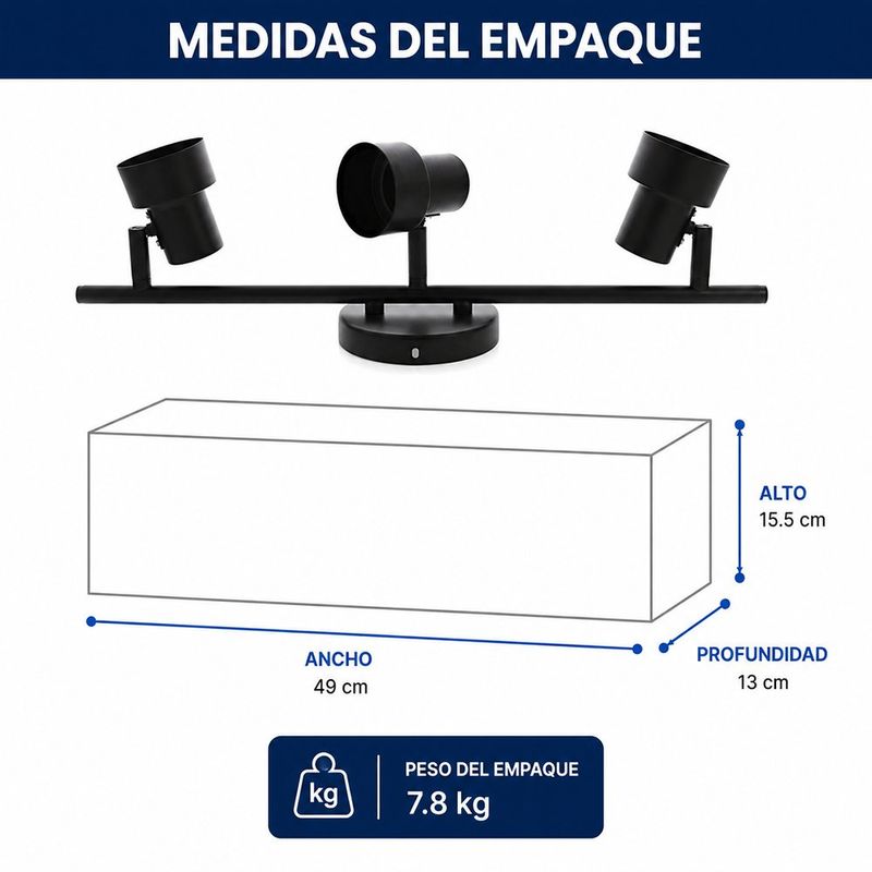 Lámpara Spot para Techo y Pared de 3 Luces GU10 hasta 50 W con Cabezales Orientables Negro Mate