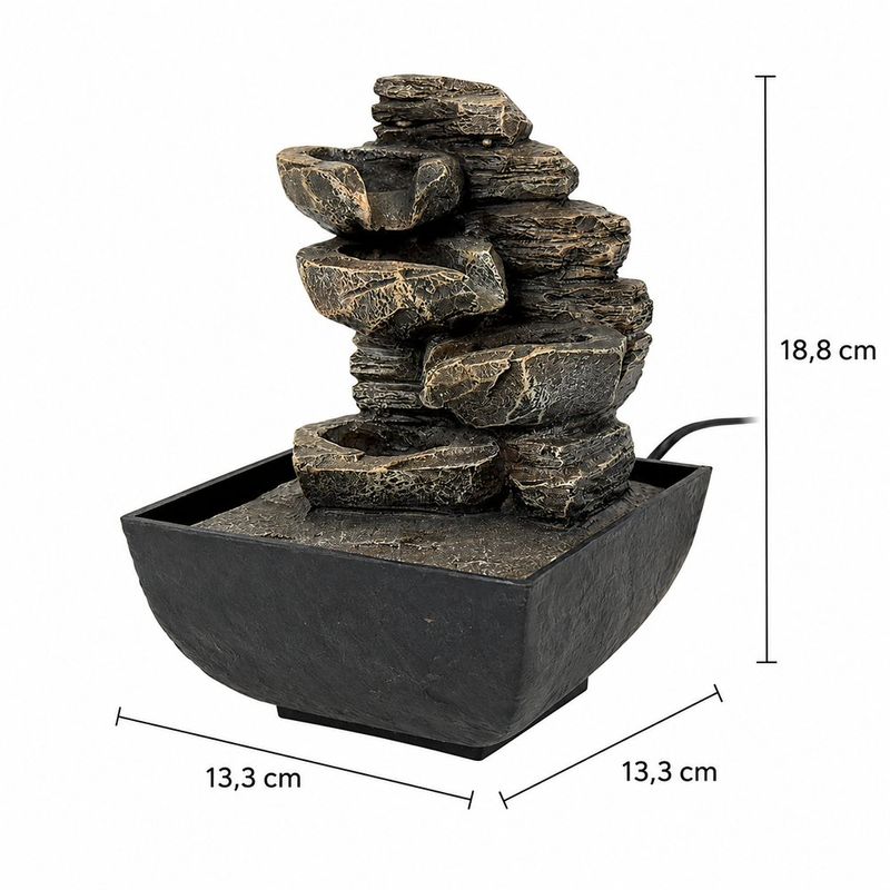 Fuente Decorativa de 13.3 x 18.8 Cm Color Marrón con Luz Diseño Piedras Apiladas
