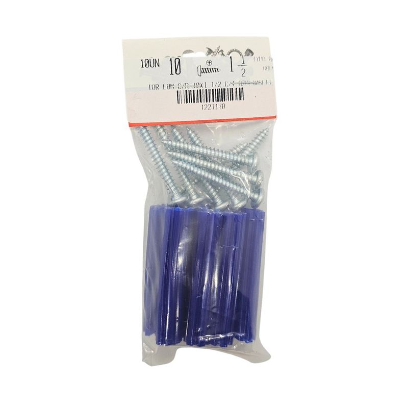 Kit de Tornillos para Lámina #10 x 1 1/2 Plg con Tarugos 10 Unidades