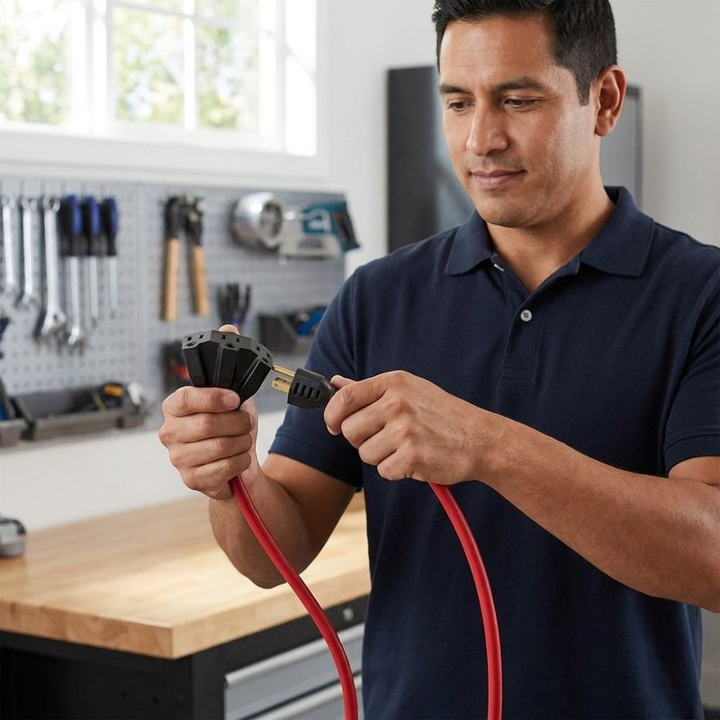 Extensión Eléctrica Profesional de 25 Pies con Calibre 14/3 AWG en Color Roja