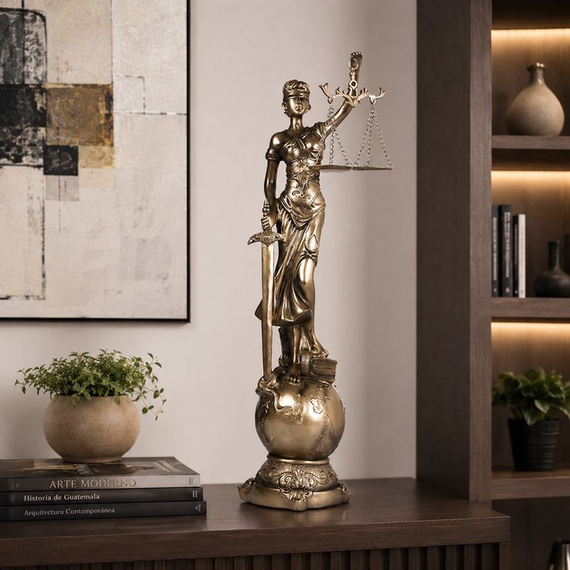 Figura Decorativa Dama de la Justicia con Balanza y Espada 11.8 x 11.2 x 40.5 Cm Color Dorado