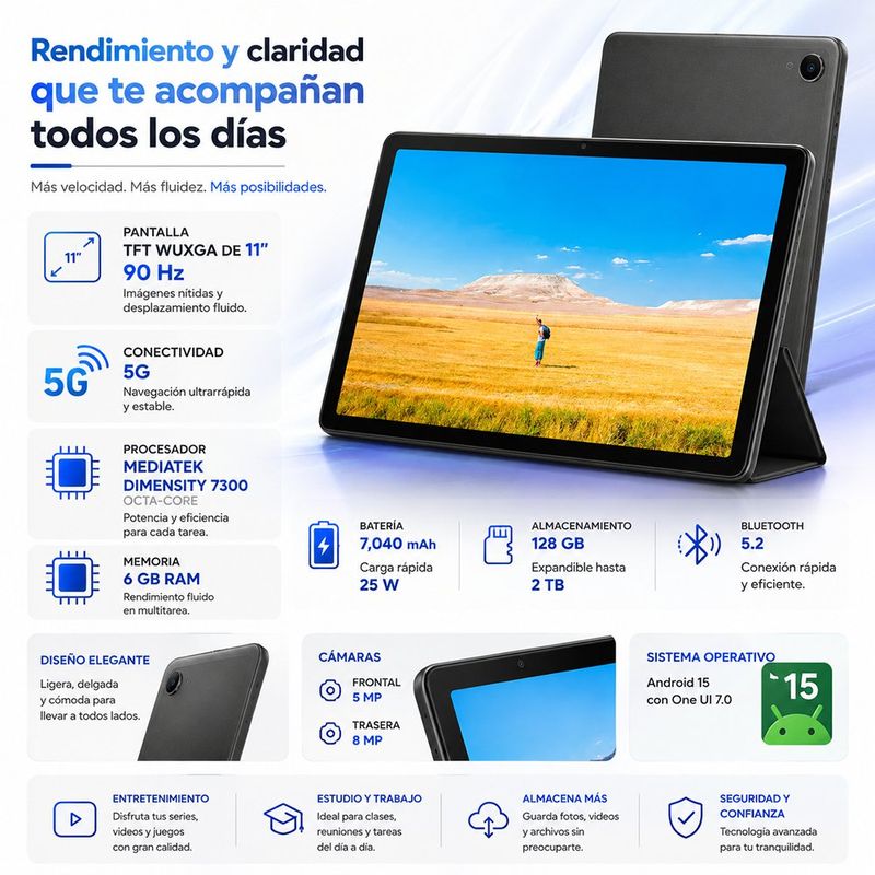 Tablet Samsung Galaxy Tab A11+ 5G de 128 GB Pantalla de 11" Color Gris
