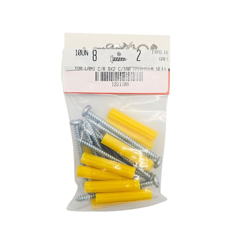 Kit de Tornillos para Lámina #8 x 2 Plg con Tarugos 10 Unidades