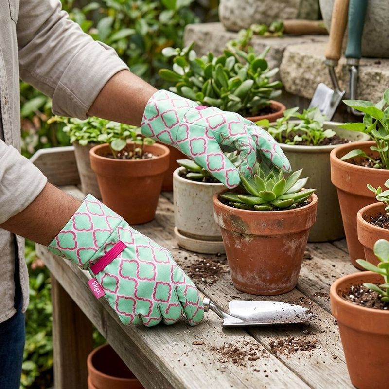 Guantes de Jardinería de Algodón Talla Mediana con Puntos Antideslizantes Color Verde Menta