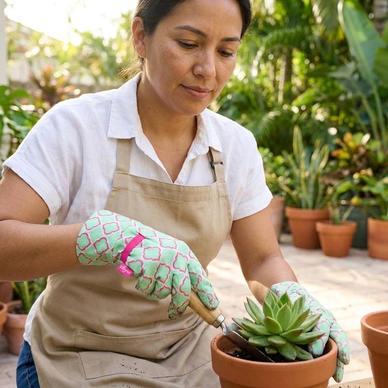 Guantes de Jardinería de Algodón Talla Mediana con Puntos Antideslizantes Color Verde Menta